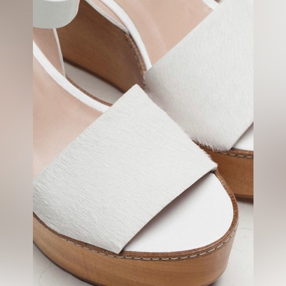 ZARA UTERQUE Platform Wood Wedge Sandal,Leather Anklet,Fur Toe,White,38 - Picture 5 of 16